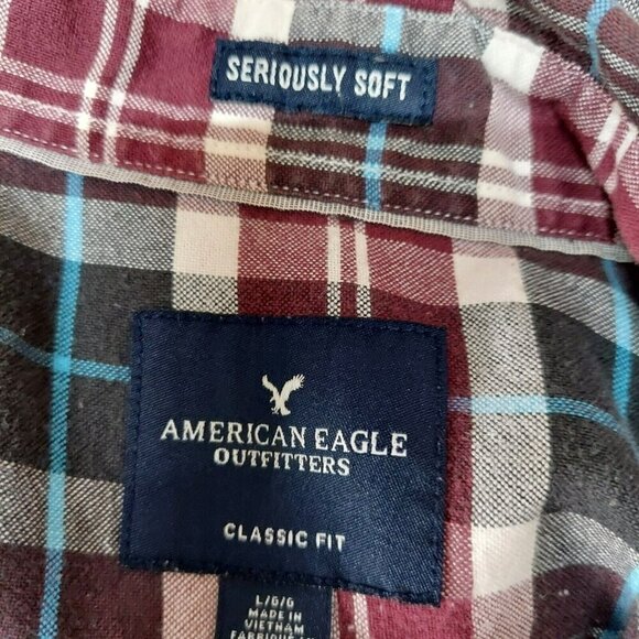 American Eagle Mens Small Button Down Shirt Seriously Soft Long Sleeve Plaid L - Picture 4 of 4